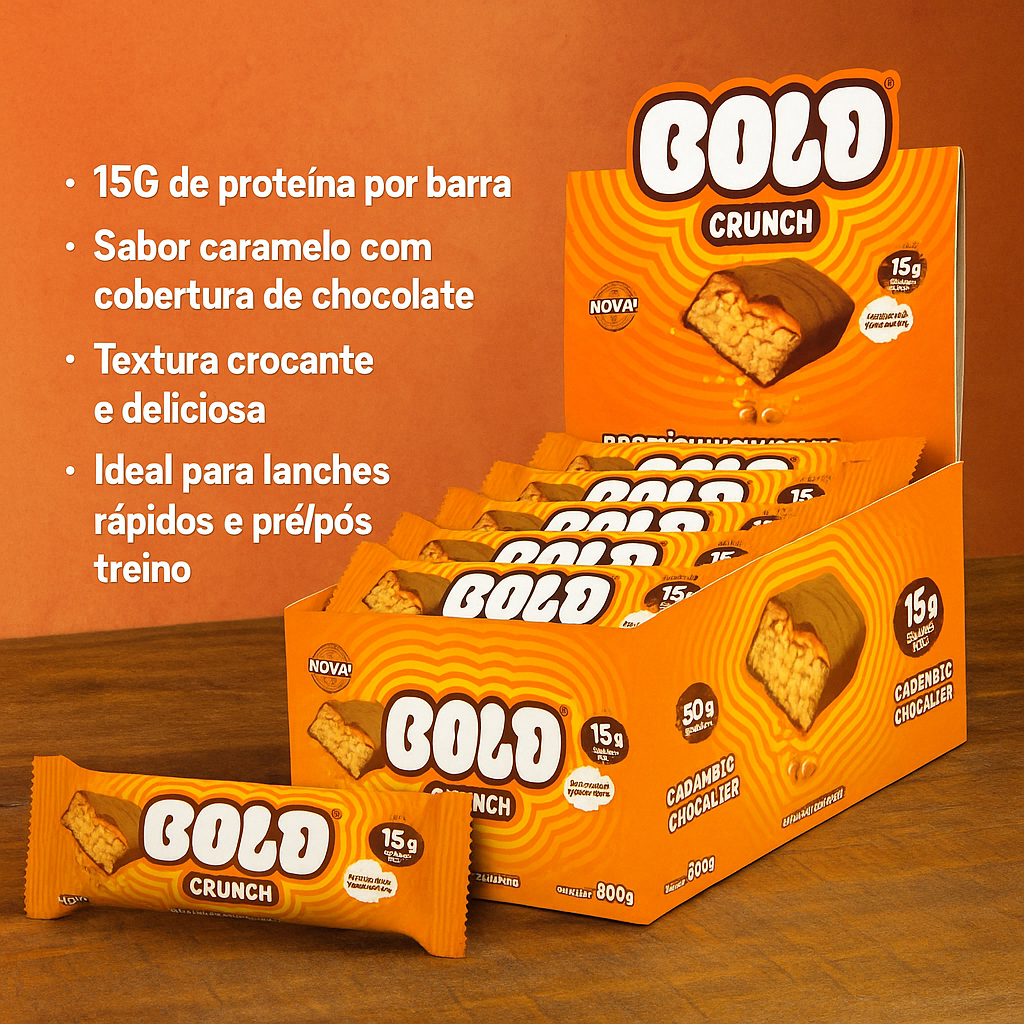Barra de Proteína BOLD Crunch 12un Caramelo e Chocolate Proteína Caixa